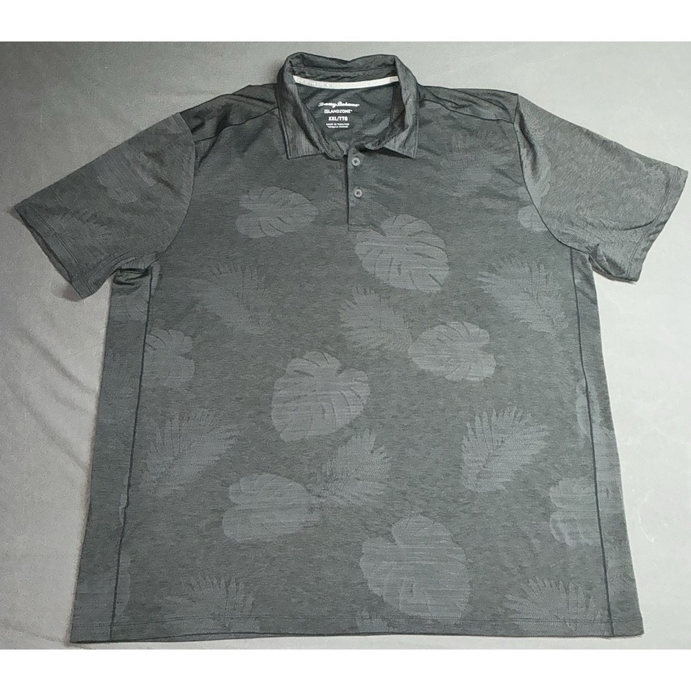 Tommy Bahama Polo Shirt Mens 2XL IslandZone Floral Print Gray